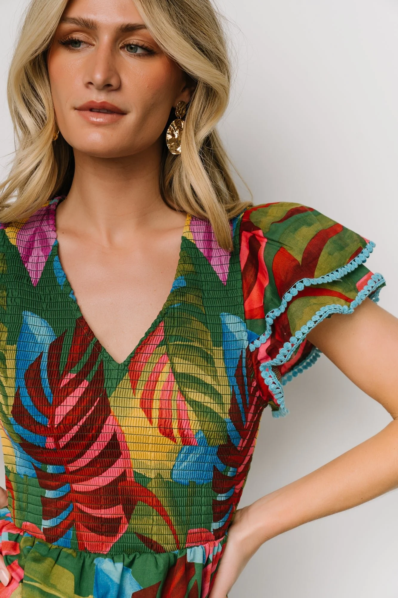 Marielle Smocked Midi Dress | Multi Print - Vlounger