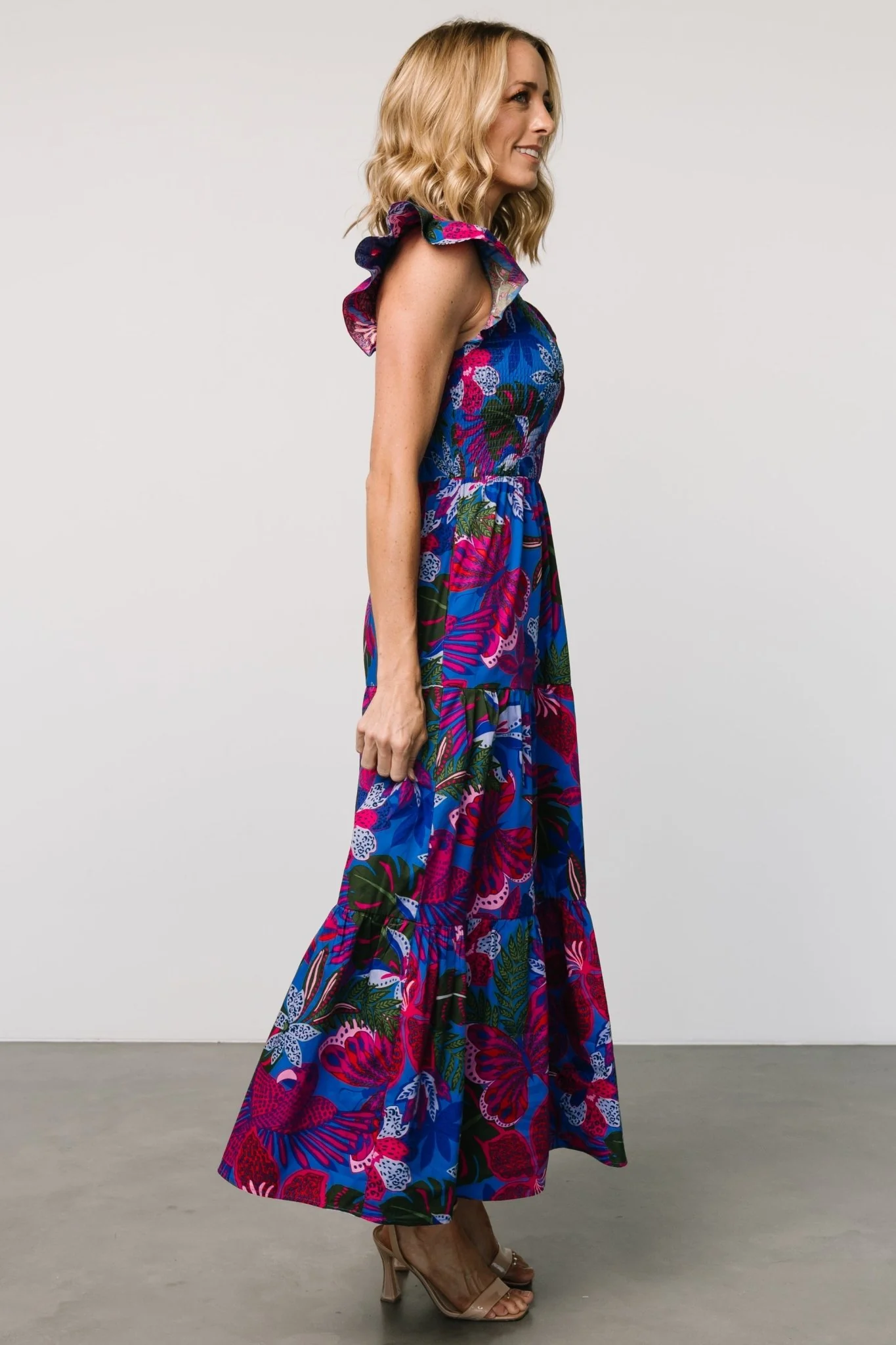 Ranchero Smocked Maxi Dress | Cobalt + Fuchsia Print - Vlounger