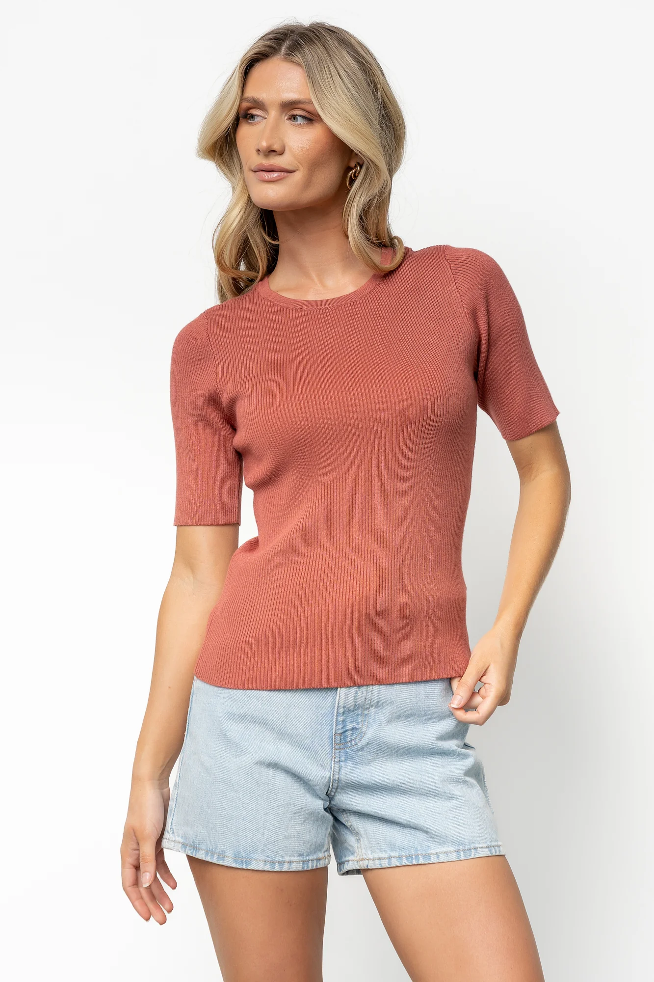 Chiara Ribbed Top | Brick - Vlounger
