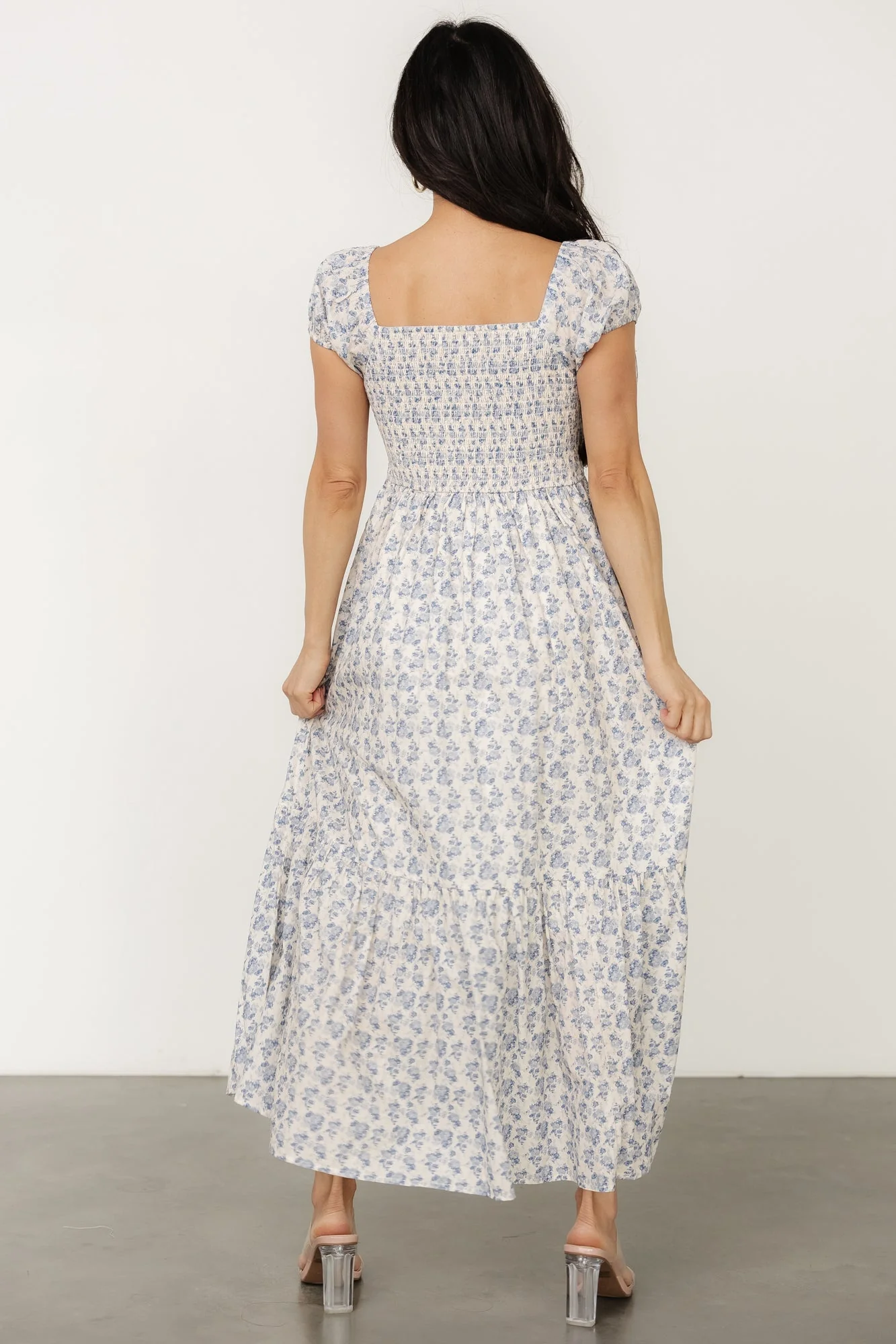 Haven Bow Dress | Ivory + Blue Floral - Vlounger
