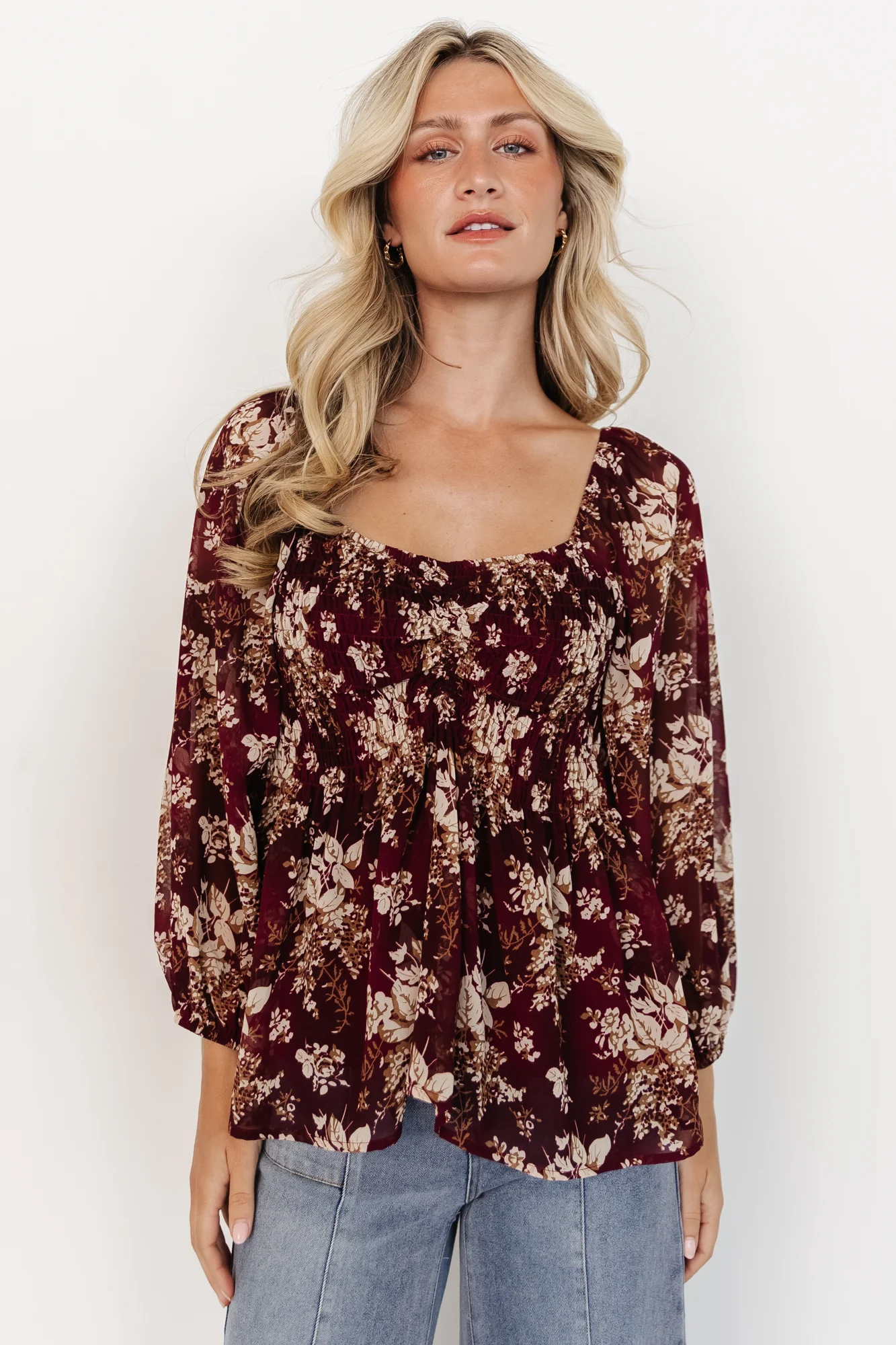 Fenna Smocked Top | Burgundy Floral - Vlounger