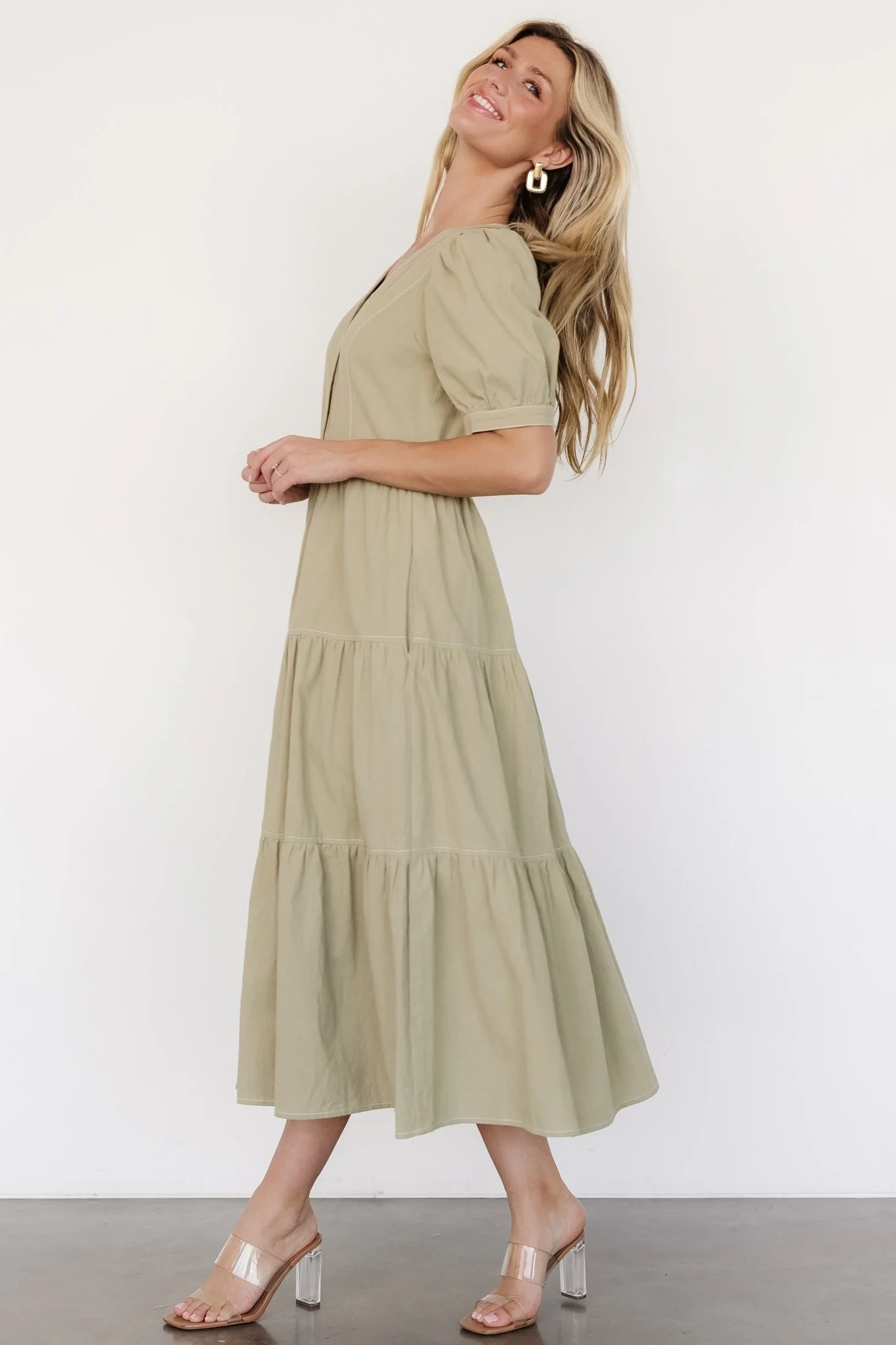 Shelby Button Top Dress | Sage Green - Vlounger