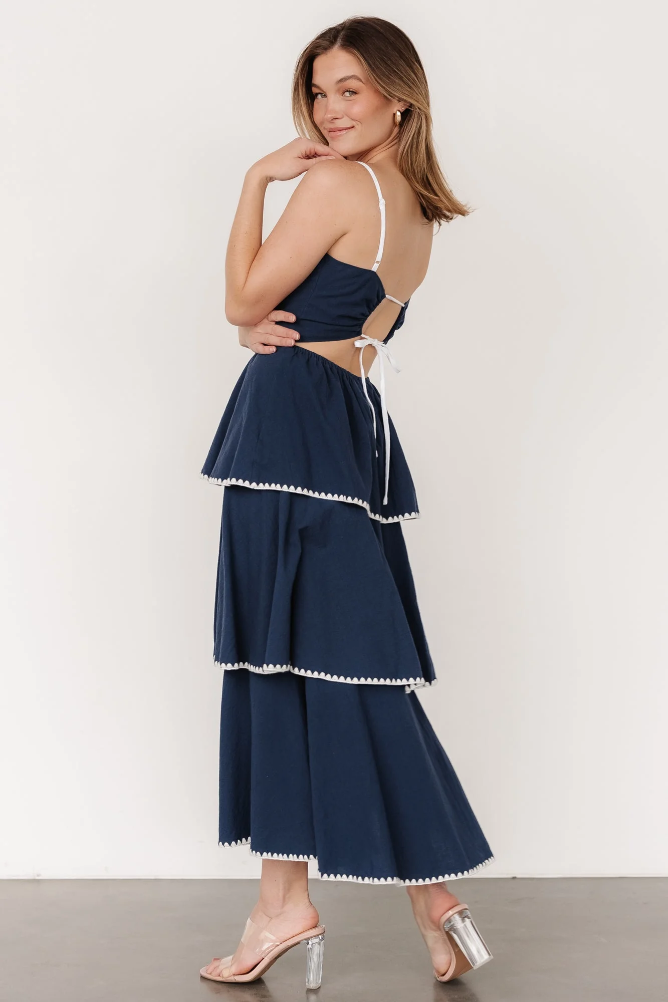 Odette Tiered Dress | Navy + White - Vlounger