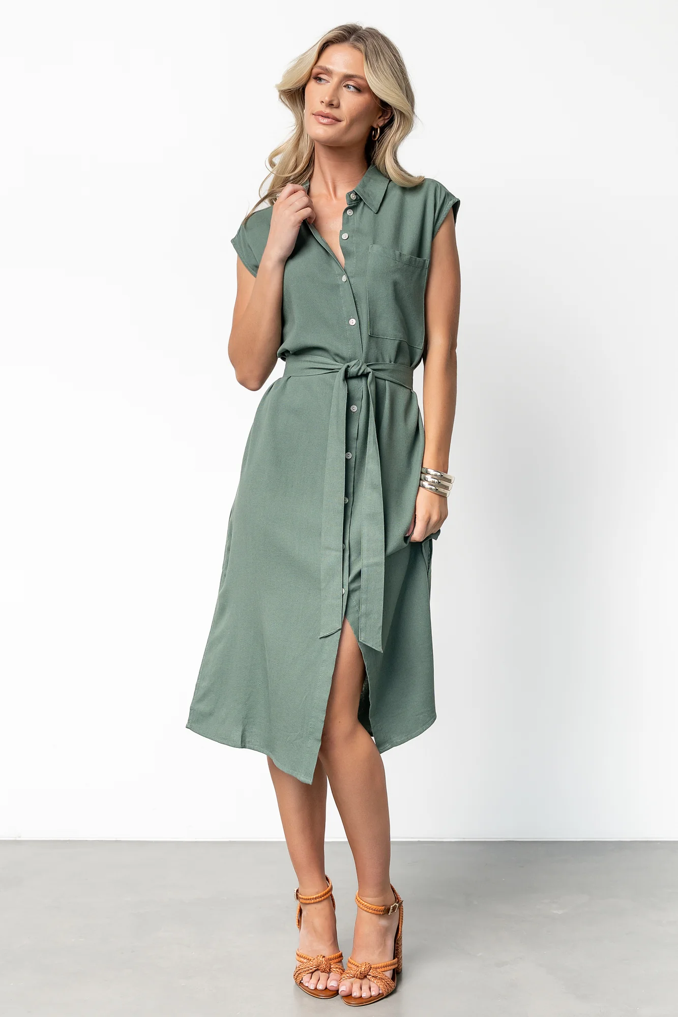 Toledo Button Up Midi Dress | Green - Vlounger