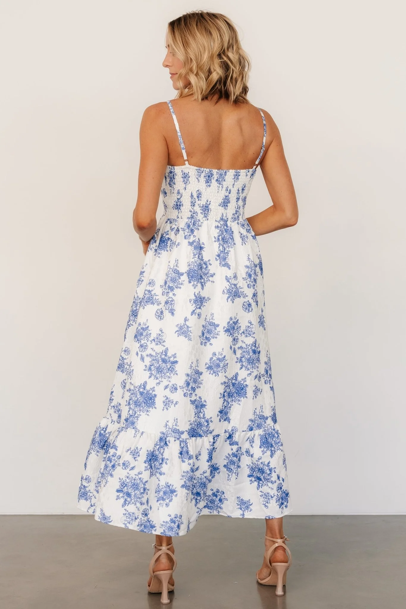 Cherie Jacquard Dress | Off White + Blue Floral - Vlounger