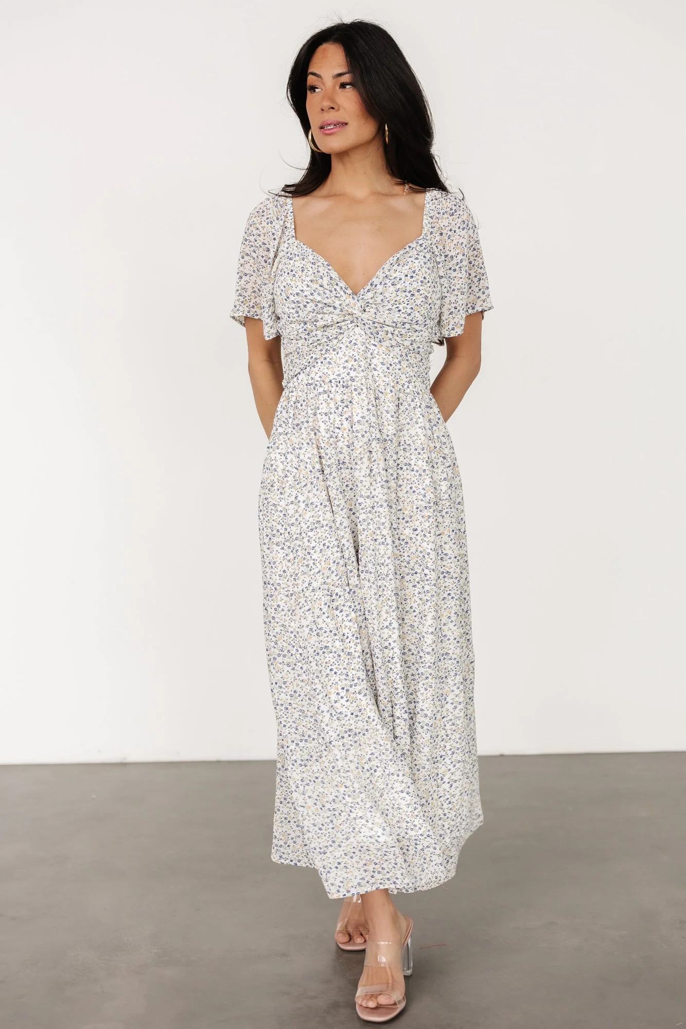 Emiliana Dress | Ivory + Blue Floral - Vlounger