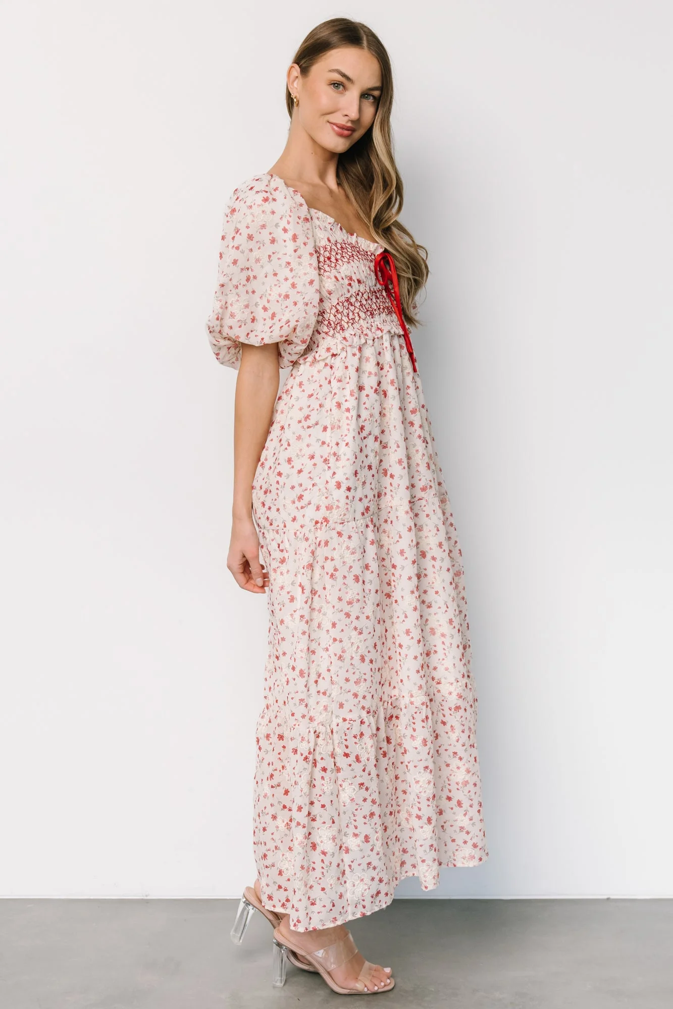 Hollie Smocked Dress | Cream + Red Floral - Vlounger