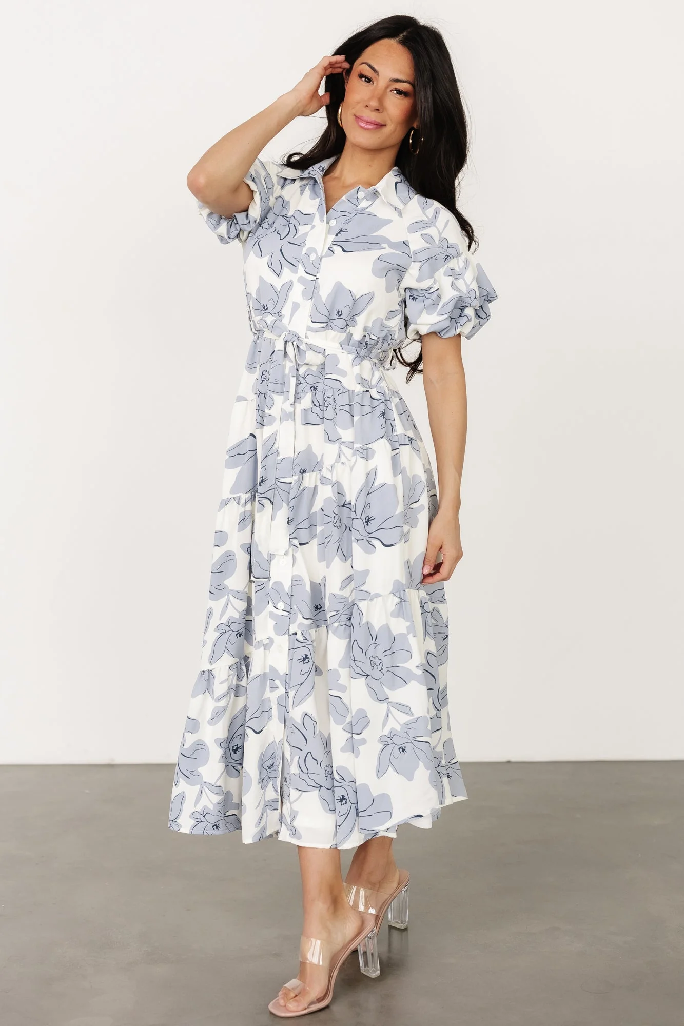 Albany Button Dress | Ivory + Blue - Vlounger