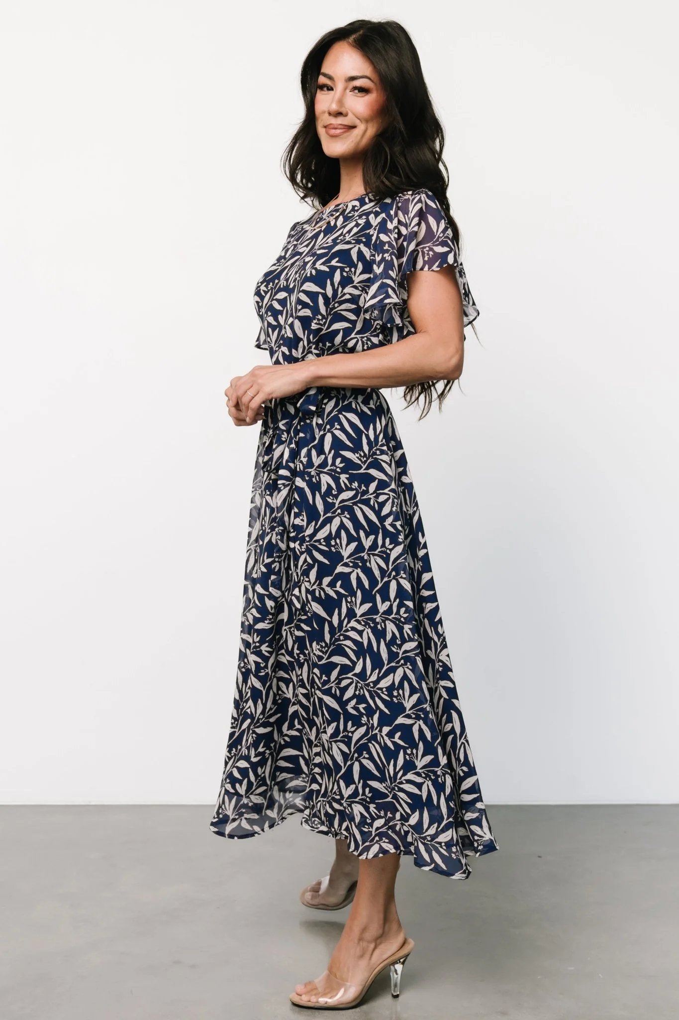 Laurel Midi Dress | Blue + Gray Floral - Vlounger