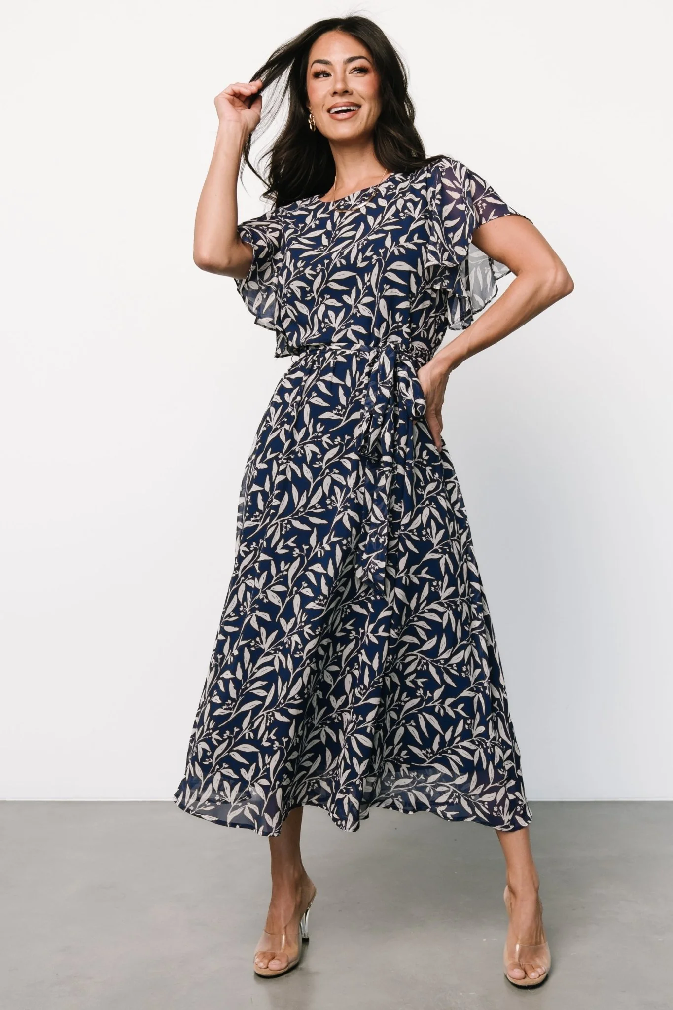 Laurel Midi Dress | Blue + Gray Floral - Vlounger