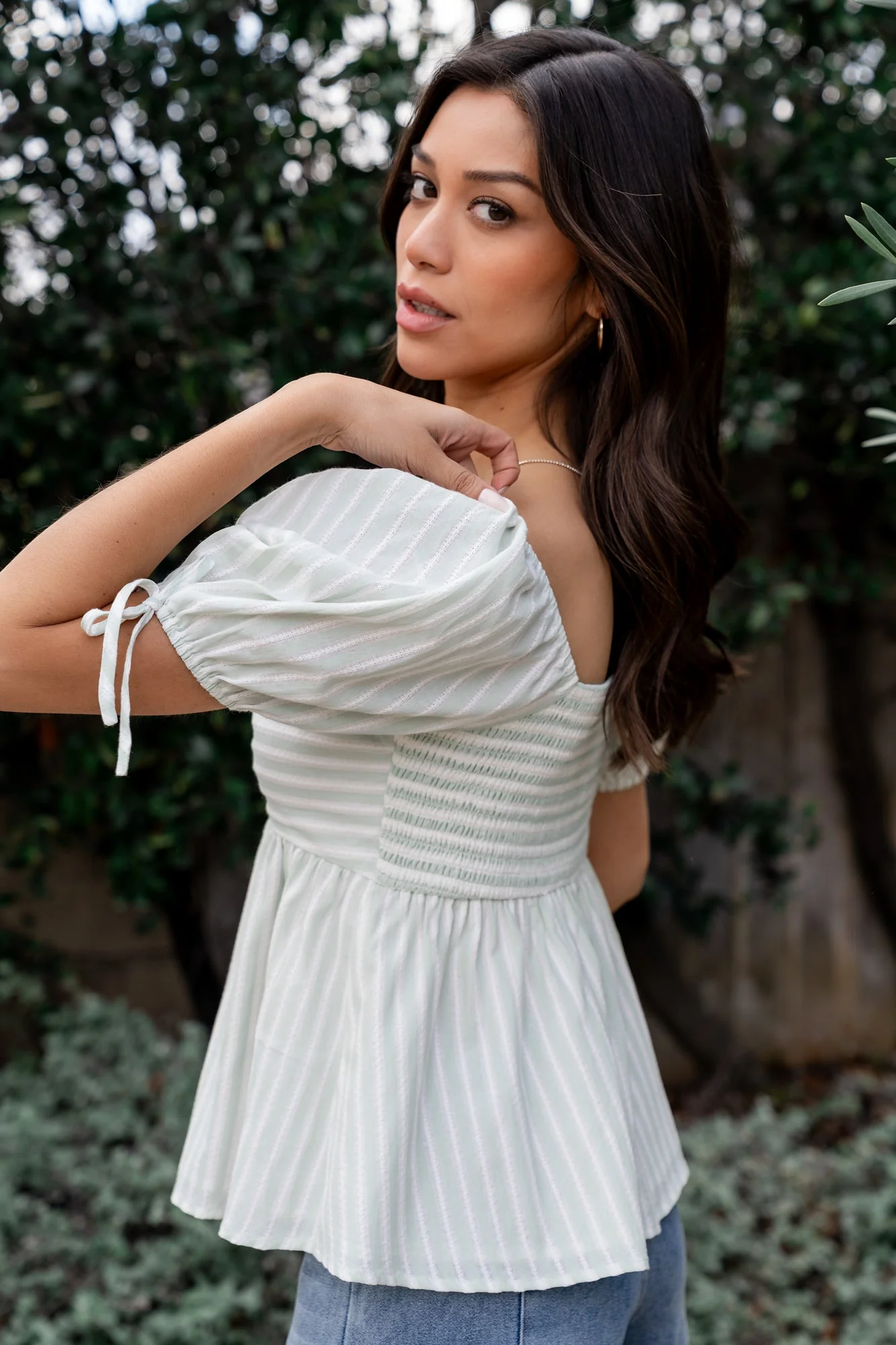 Betsy Peplum Top | Green+ White Stripe - Vlounger