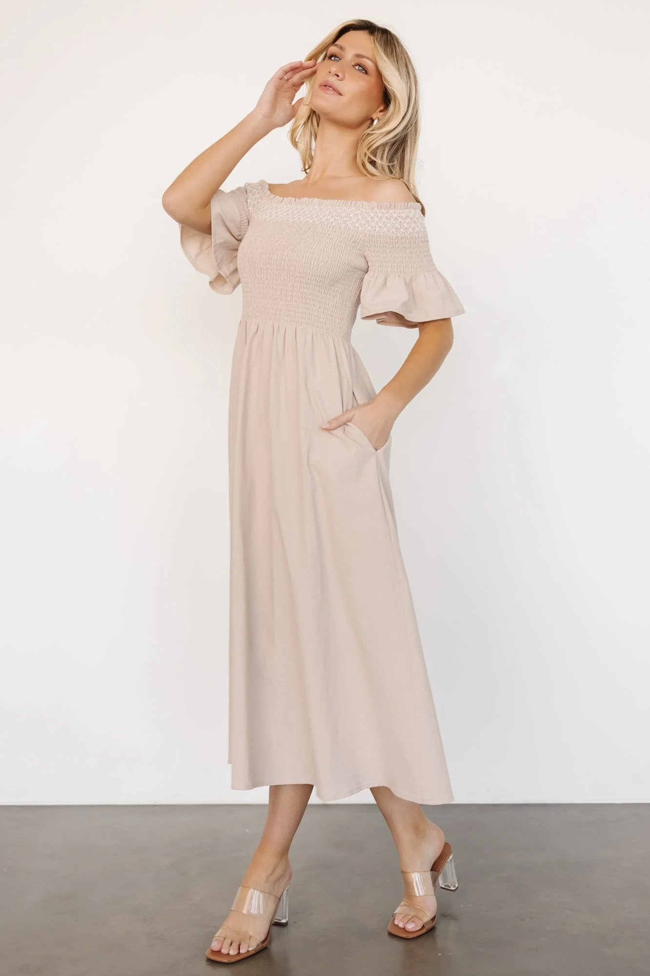 Jodi Off Shoulder Dress | Natural - Vlounger