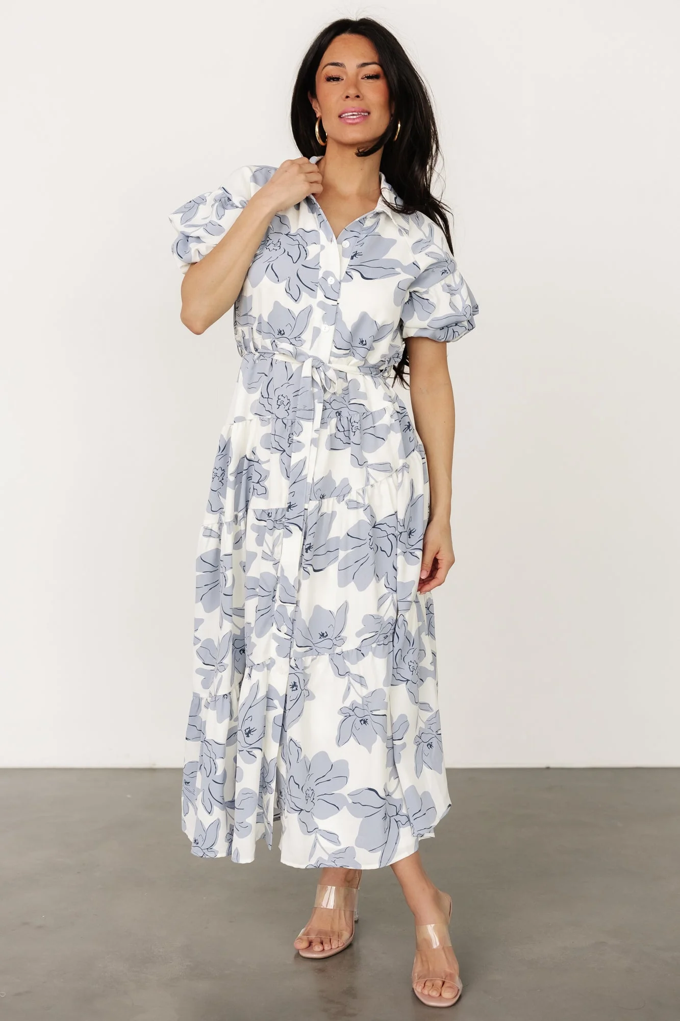 Albany Button Dress | Ivory + Blue - Vlounger